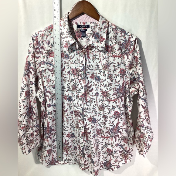 Chaps Woman’s Blouse Size XXL Color White w Floral Print 3/4 Sleeves Button Up - Picture 11 of 13